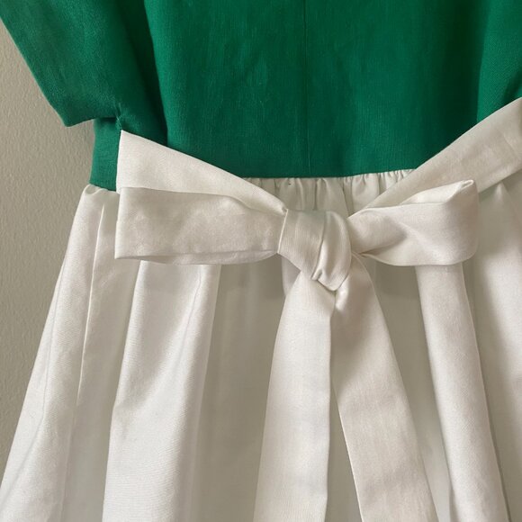 Handmade Children's Green White Linen Viscose Cotton Crochet Flower Dress - Picture 10 of 14